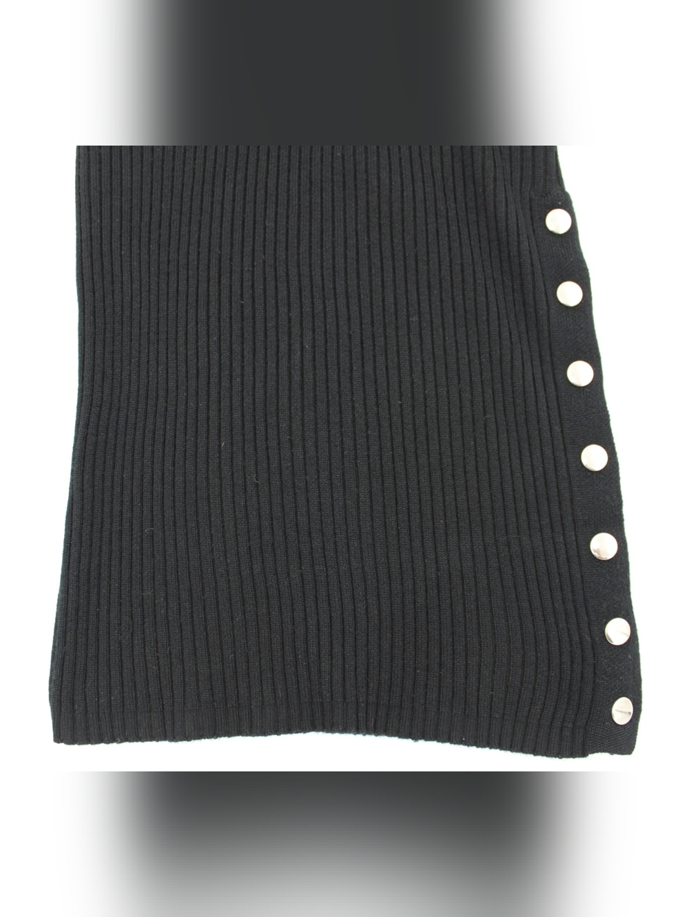 Full Circle Black Ribbed Midi Dress Snap Button Slit Size M - Picture 3 of 8